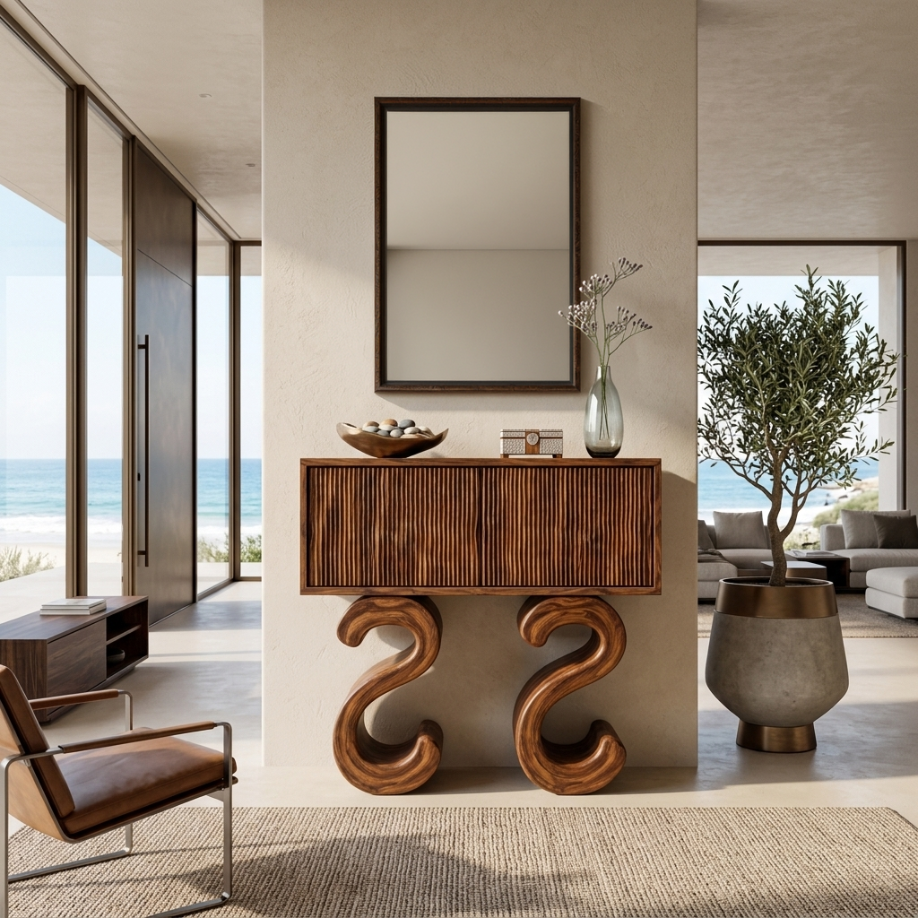 Wooden Console Table With Two S-shaped Base For Home Decor