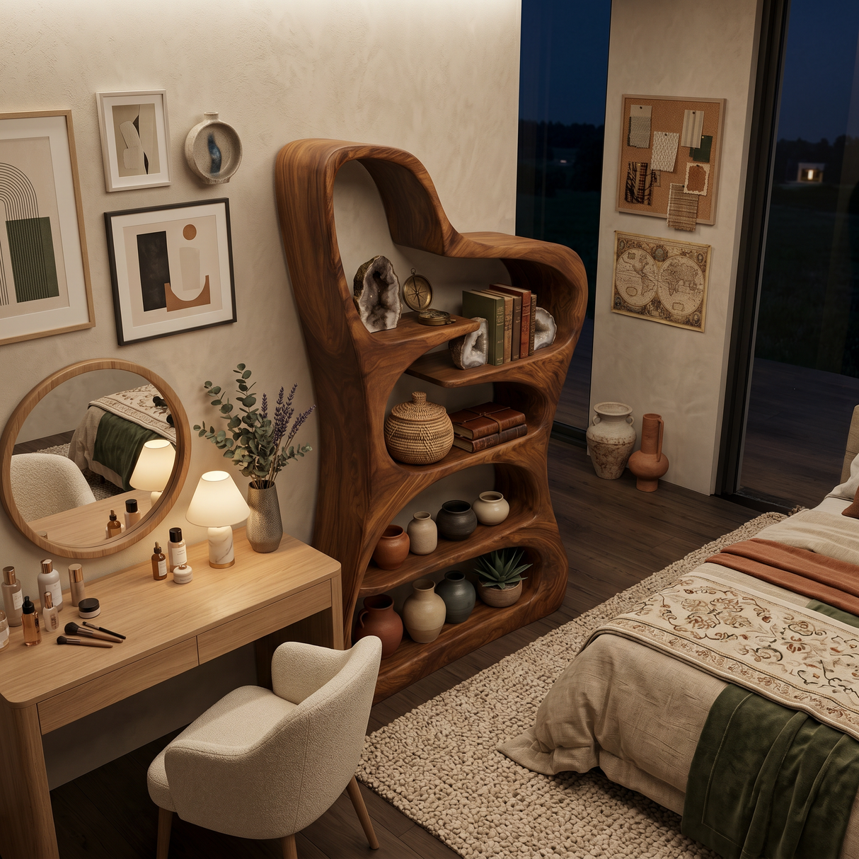 Luxury Sculptural Form Wooden Bookshelf For Living Room