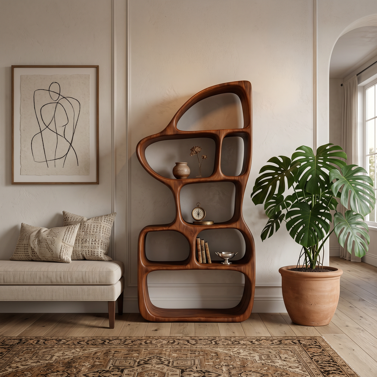 Organic Bookcase With Contemporary Sculptural Form For Living Room