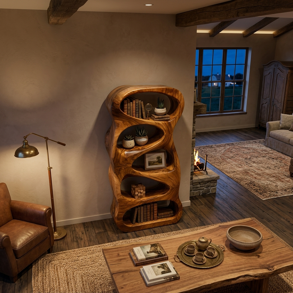 Organic Wooden Book Storage For Living Furniture