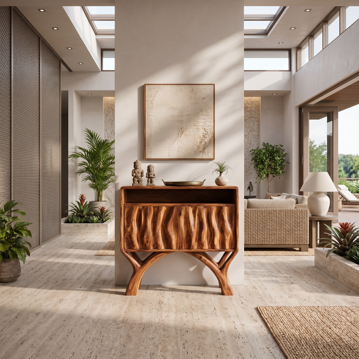 Wooden Console Table With Classic Carved Front For Modern Home