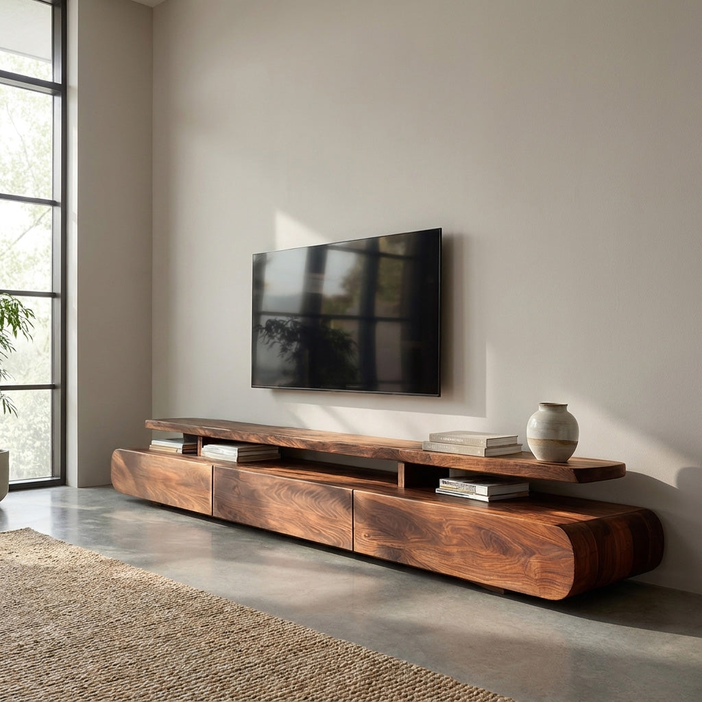 Modern Organic Natural Wood TV Stand For Living Room