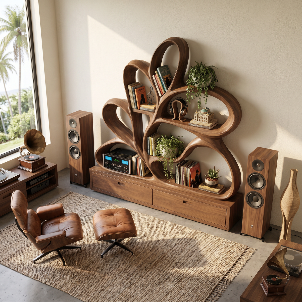 Organic Curved Bookcase For Modern Living Room