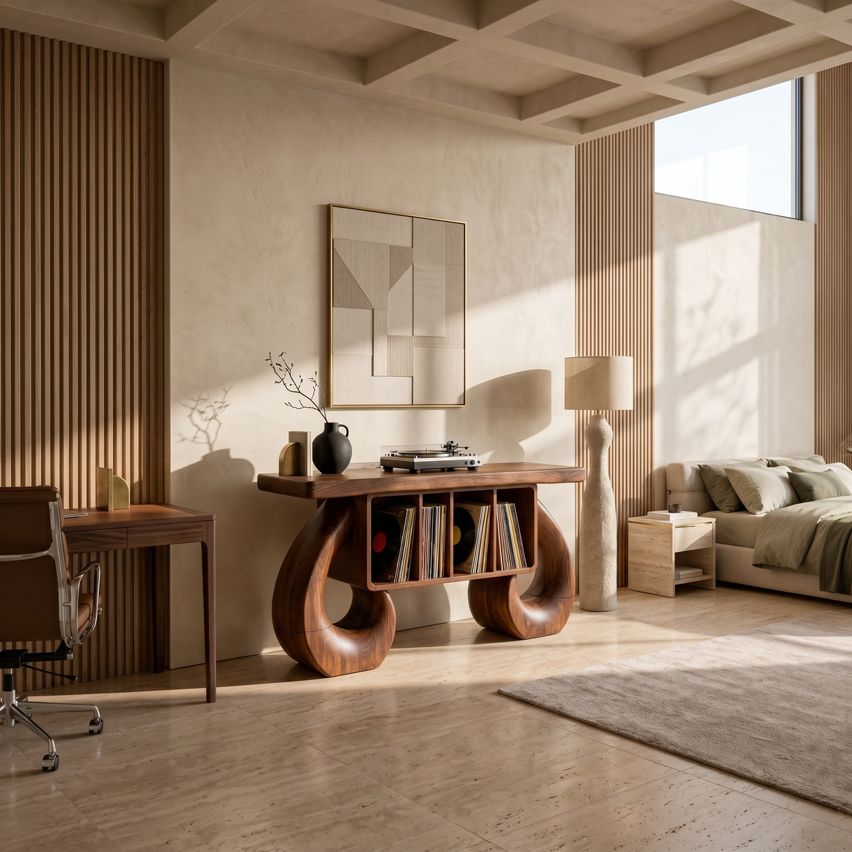 Sculptural Loop Record Player Console Contemporary Interior
