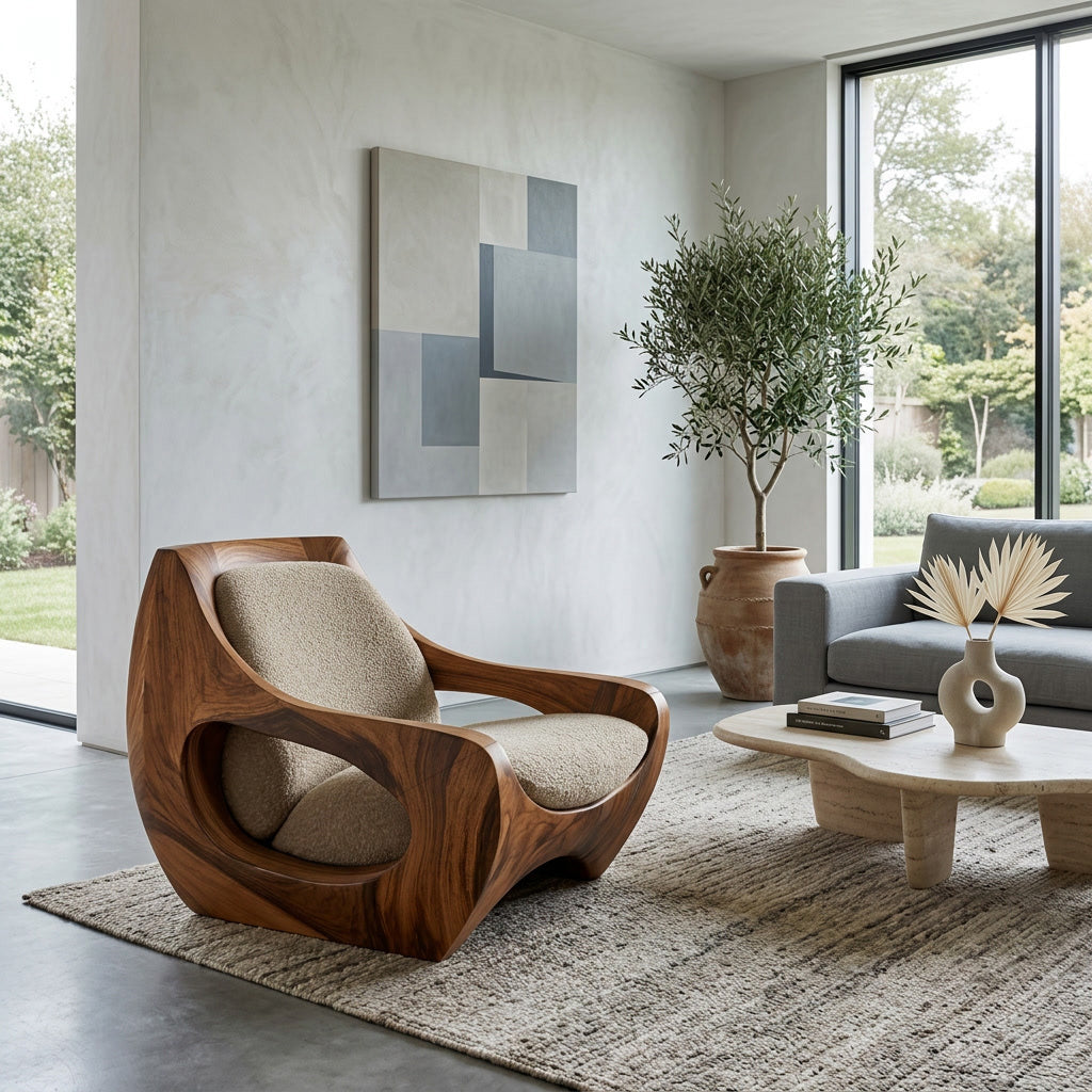 Sculptural Natural Wood Chair For Modern Home Decor