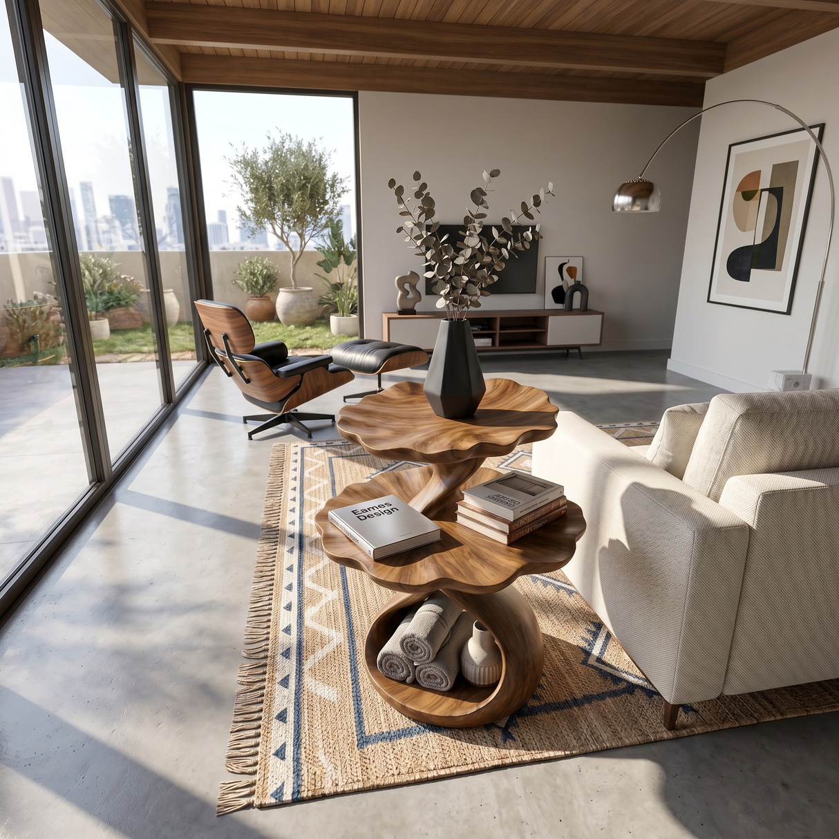 Mediterranean Two Tier Side Table Courtyard Living Room