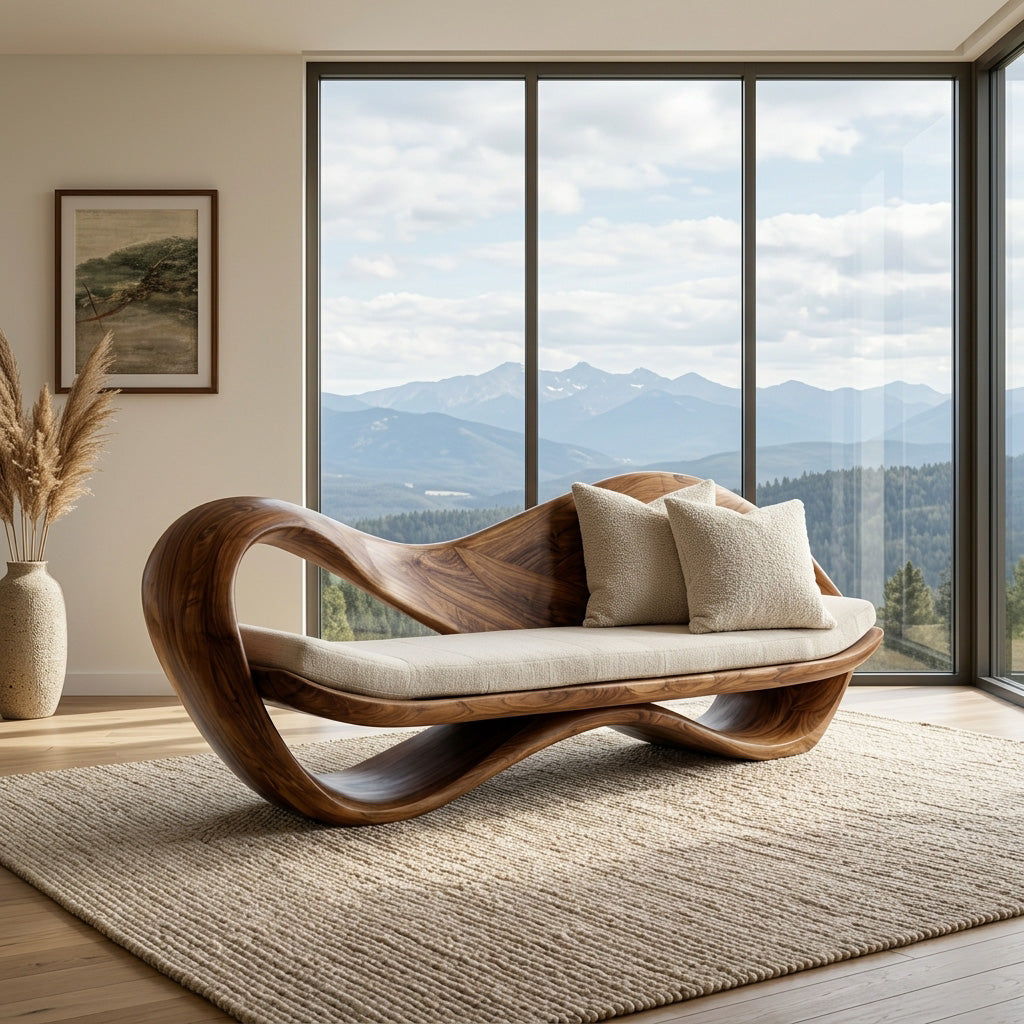Modern Wooden Sofa With Sculptural Frame For Home Living