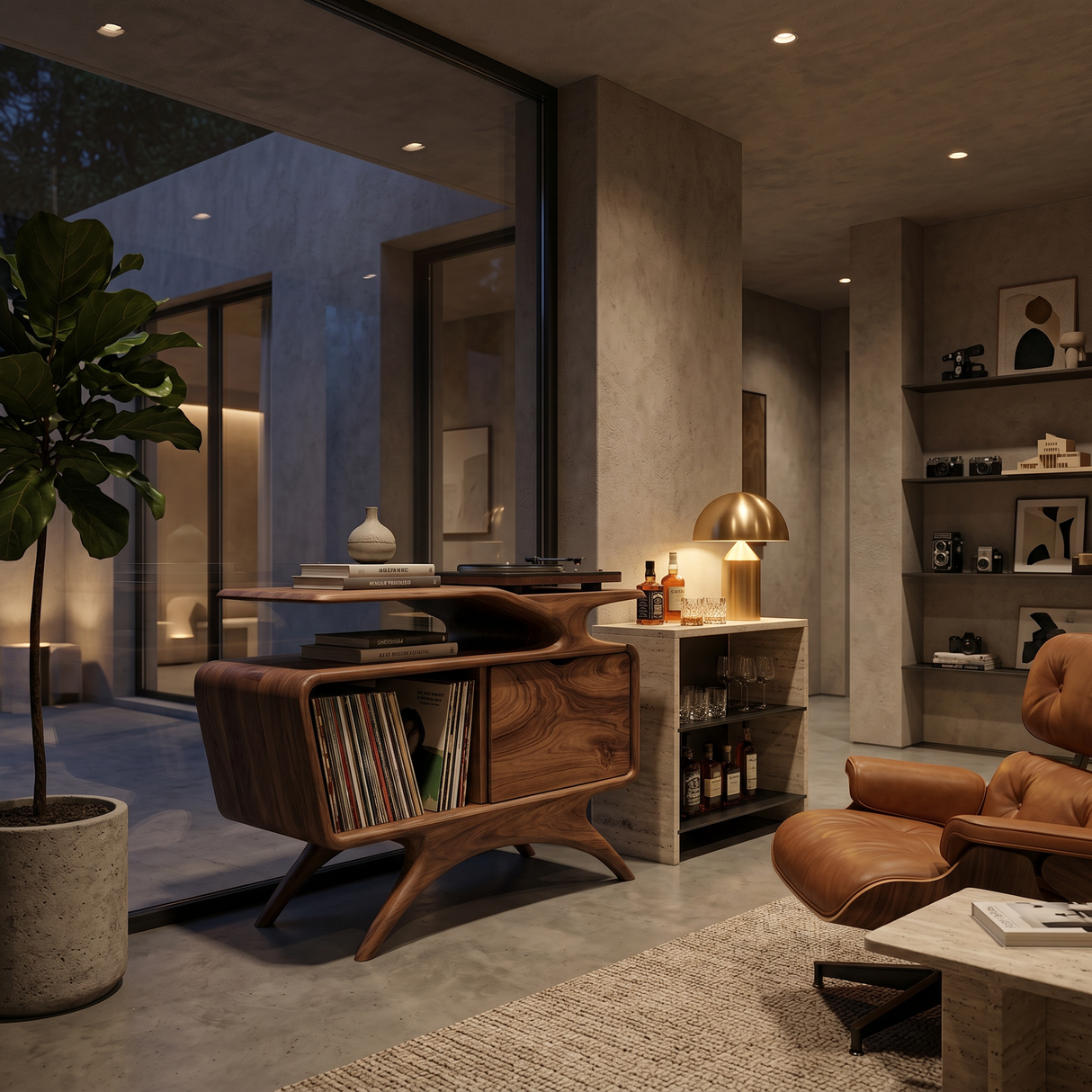 Handcrafted Wooden Record Cabinet With Shelving For Living Room