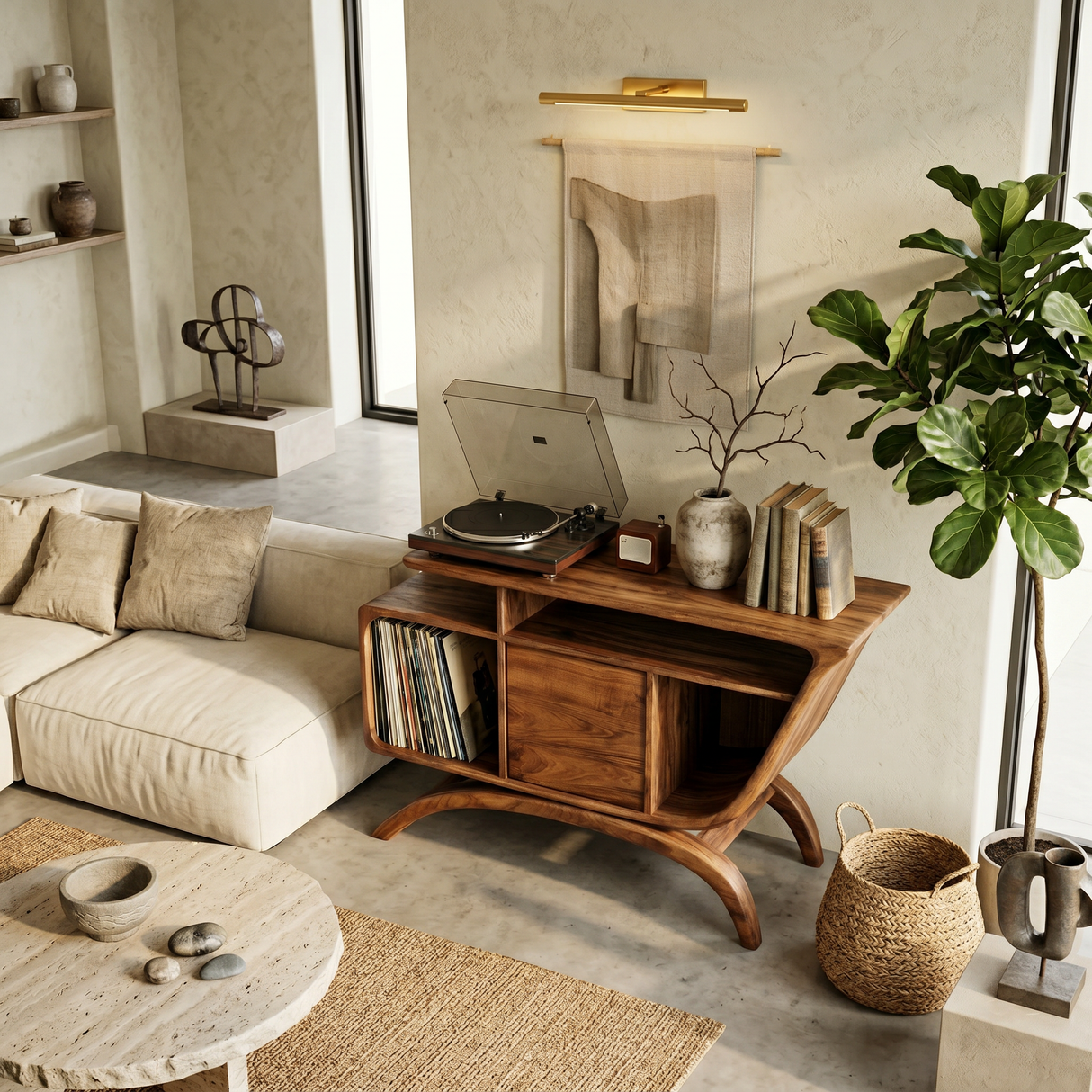 Mid Century Wooden Record Player Cabinet For Relax Room