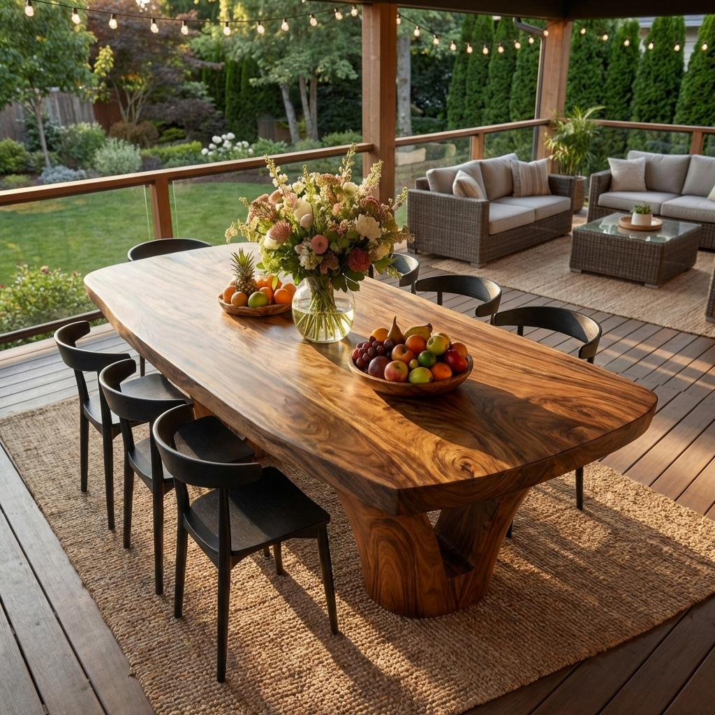 Modern Wooden Dining Table With Unique Base For Kitchen