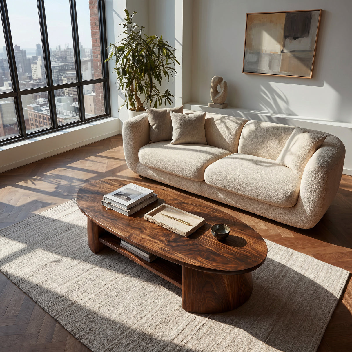 Handcrafted Oval Coffee Table With Open Storage For Home Decor