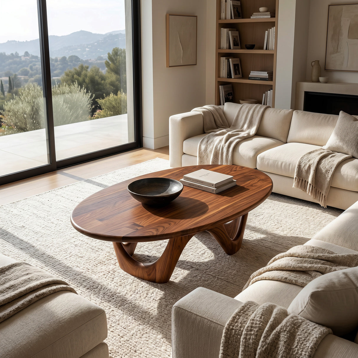Modern Sculptural Coffee Table With Curved Base For Living Room