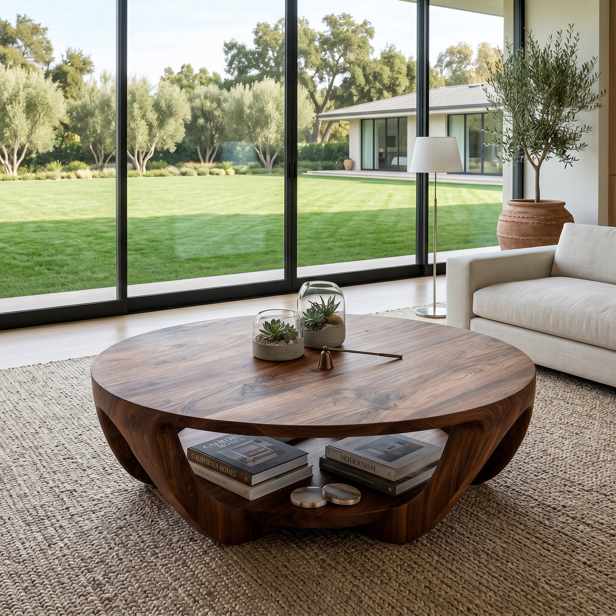 Modern Round Coffee Table With Shelving For Living Room