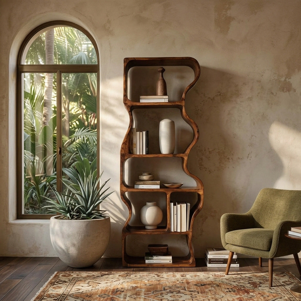Organic Standing Shelf With Flowing Edges For Living Room