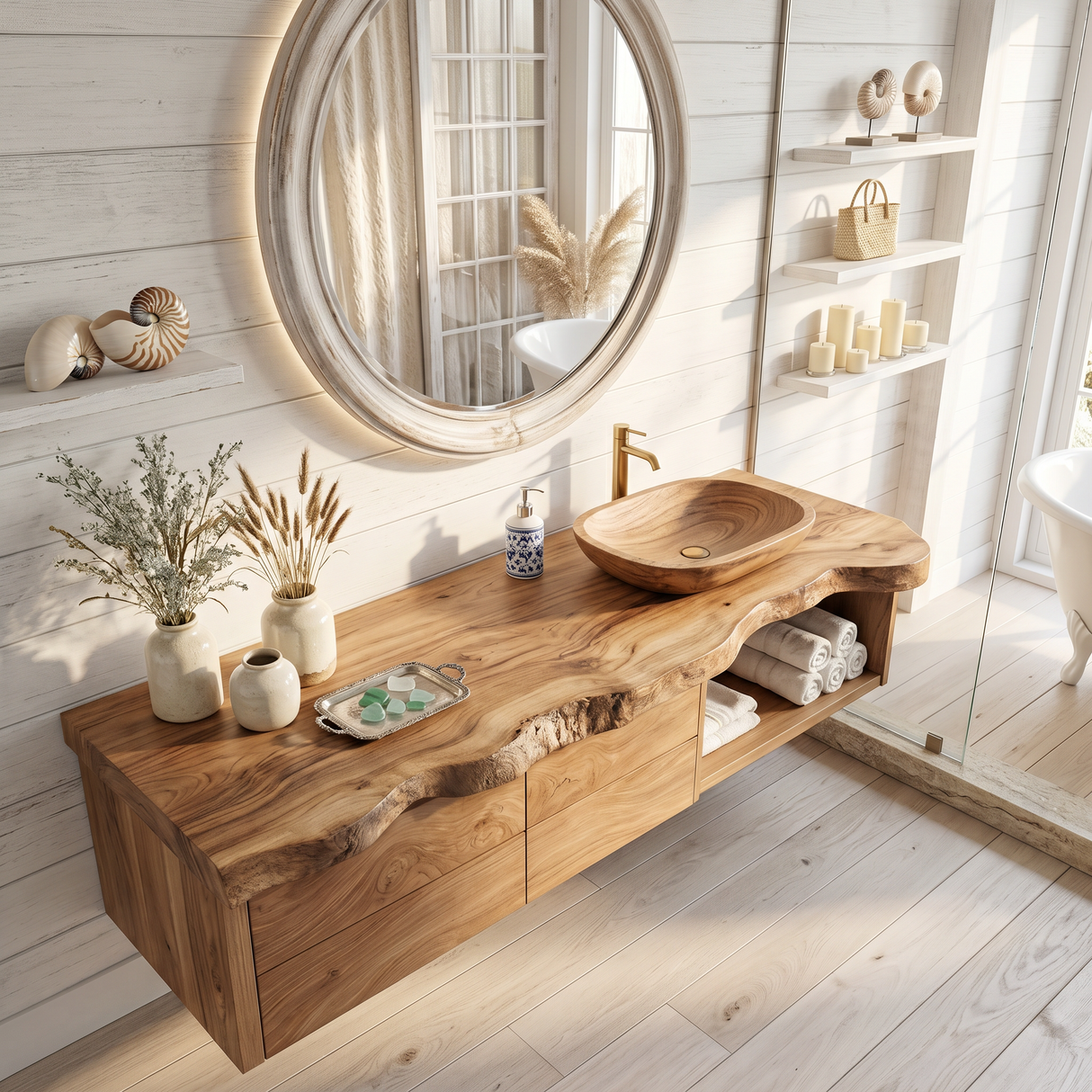 Handcrafted Live Edge Vanity For Bathroom Interiors