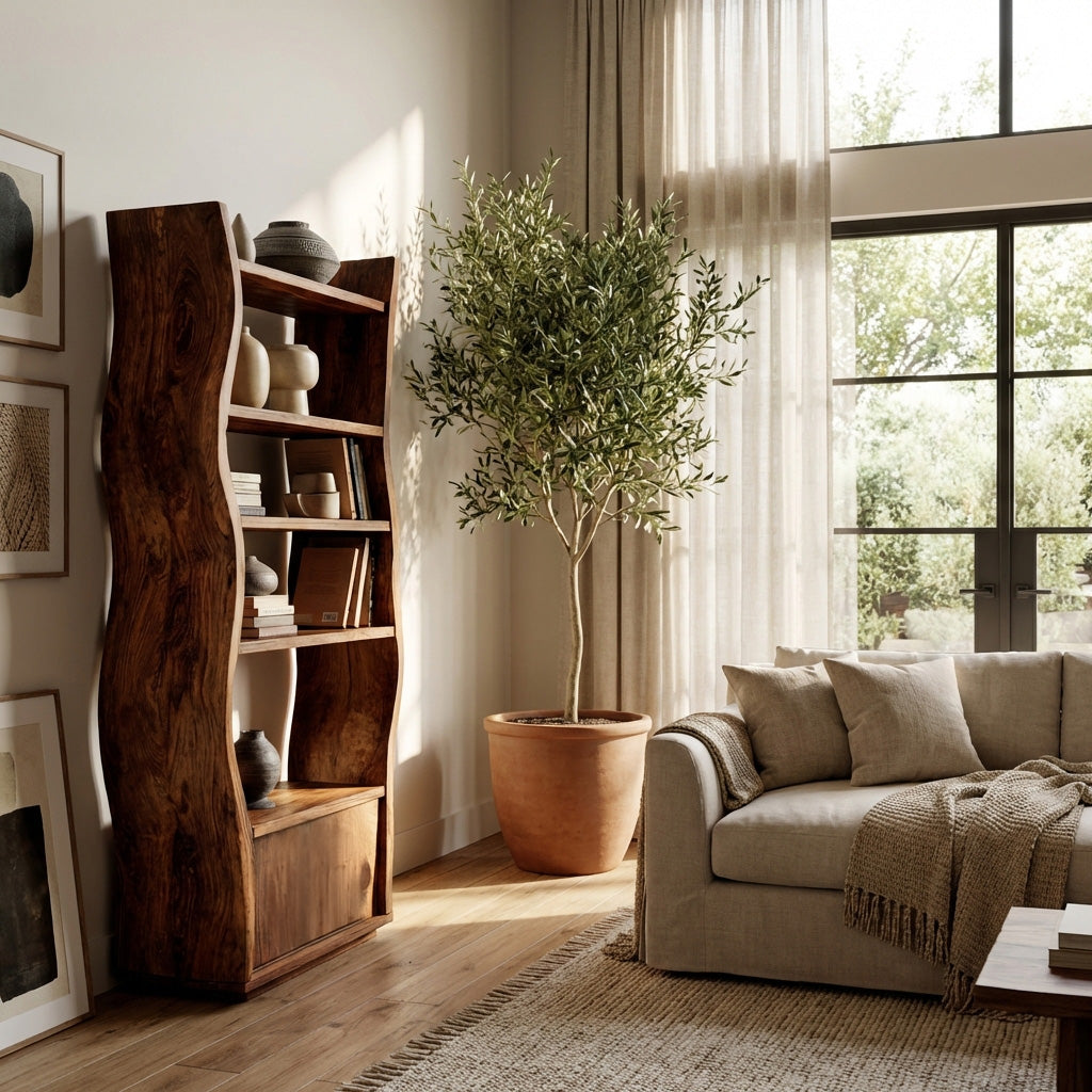 Contemporary Sculptural Wooden Standing Shelf For Home