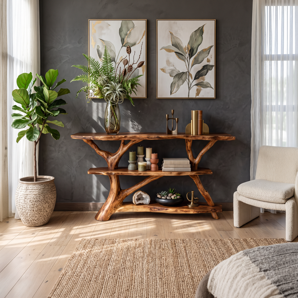Farmhouse Solid Wood Console Table For Modern Rustic Furniture Style