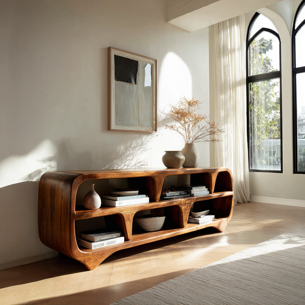 Contemporary Waterfall Wooden Bookshelf For Living Room