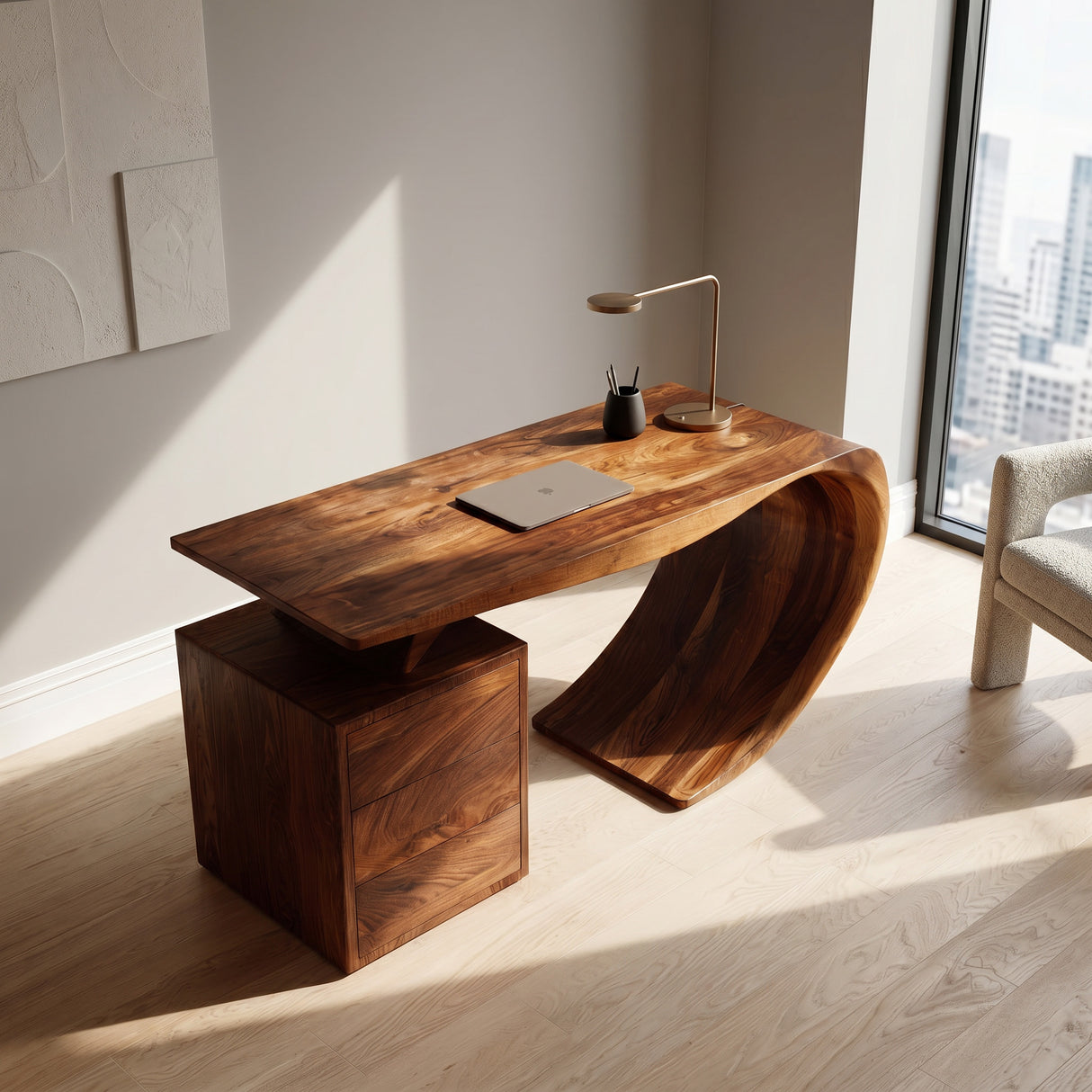 Modern Farmhouse Wood Desk For Home Office Corner