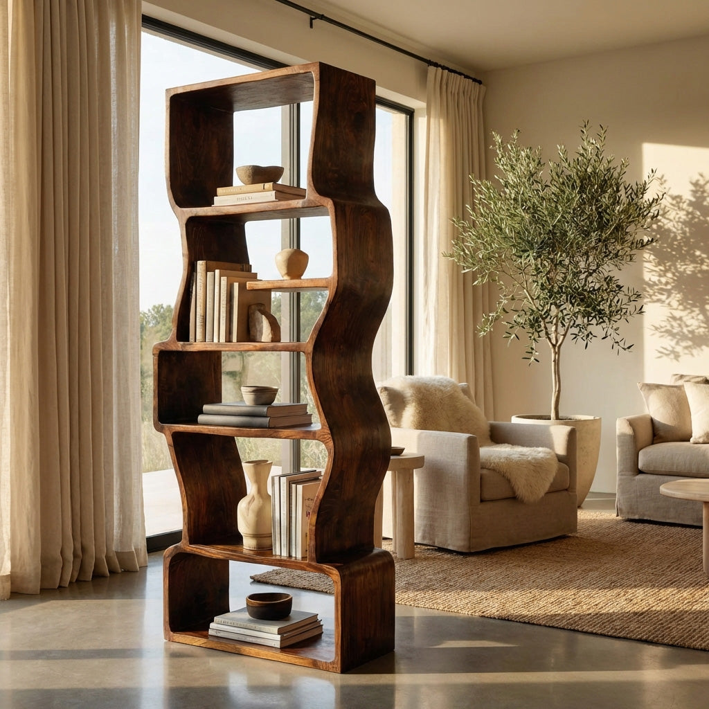 Organic Sculptural Wooden Bookcase For Modern Home