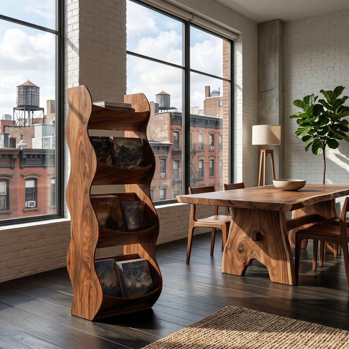Modern Natural Wood Tall Magazine Rack For Living Storage