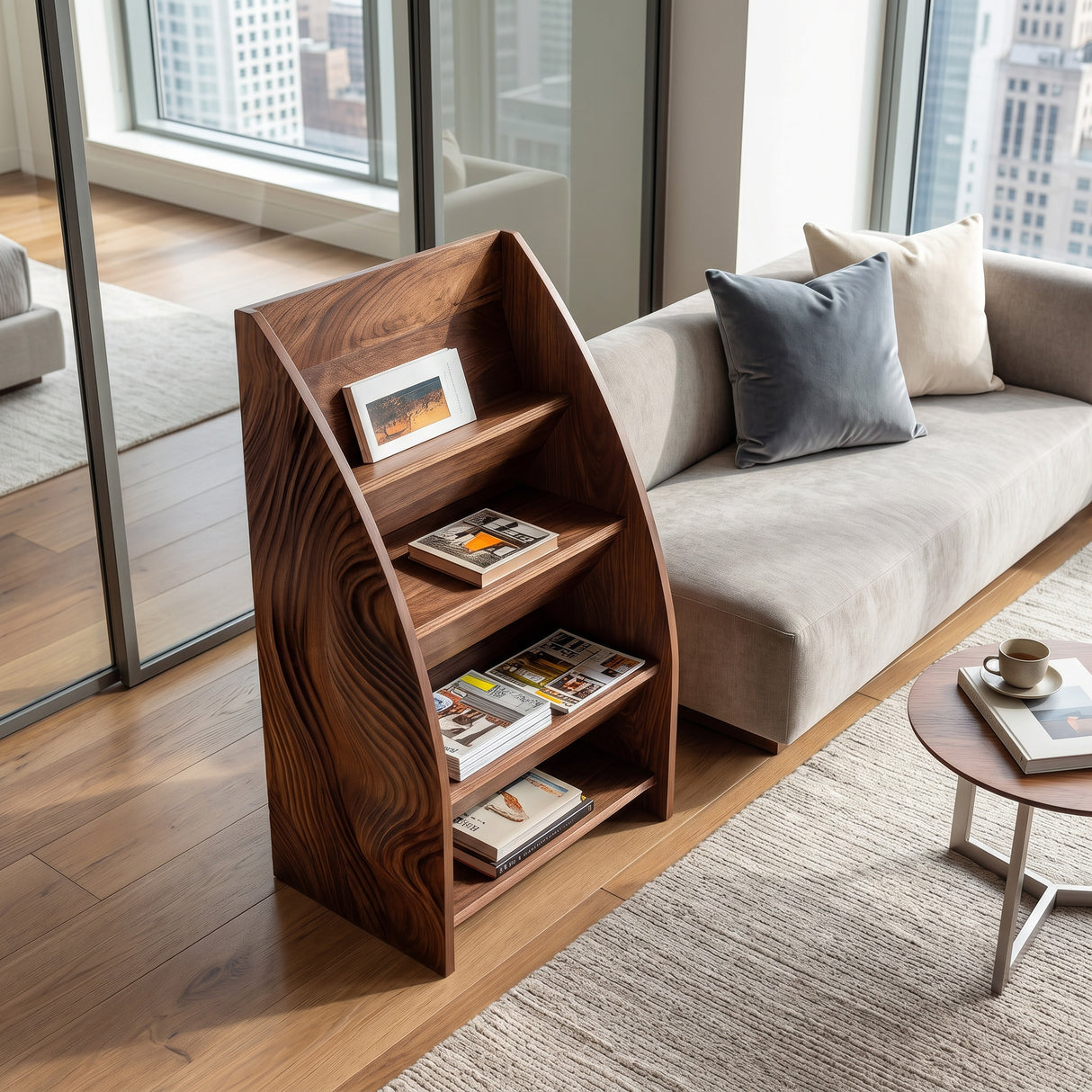 Modern Wooden Arched Magazine Rack For Living Room
