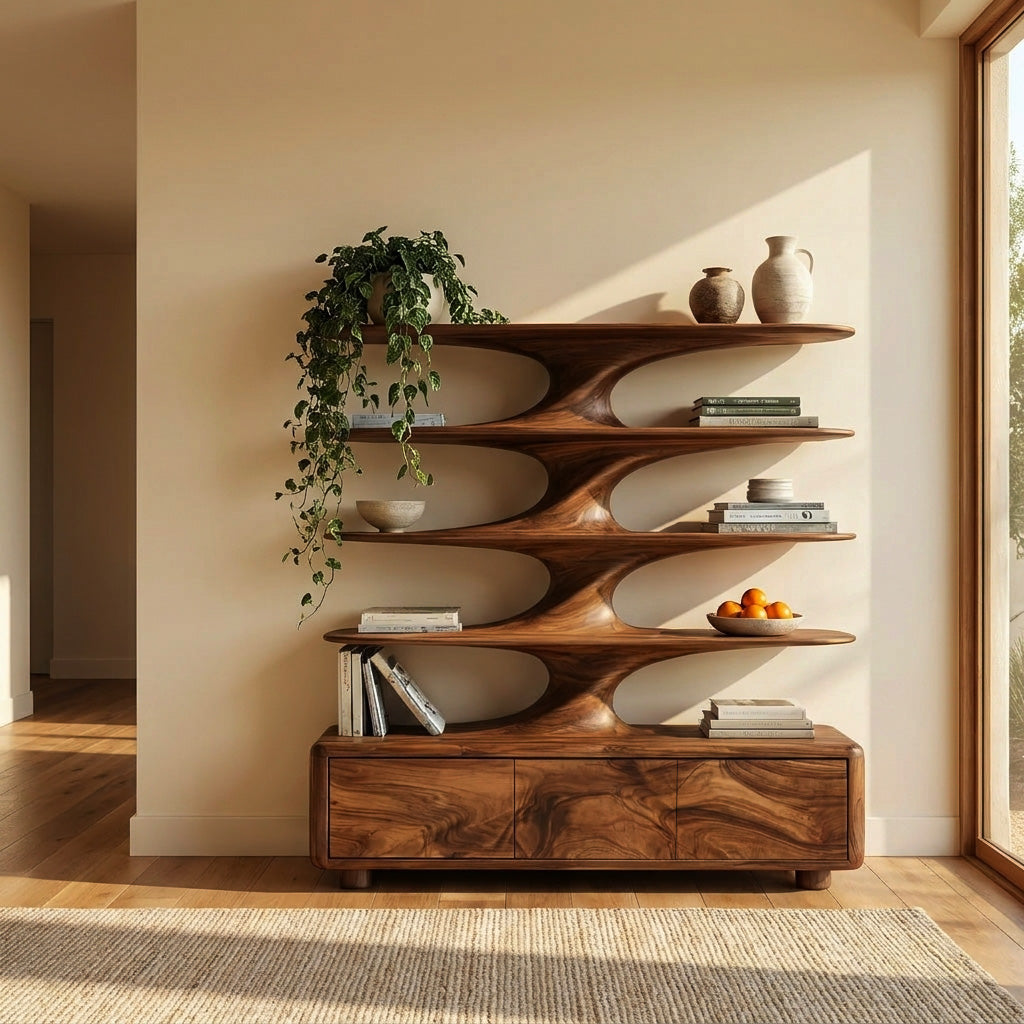Organic Bookshelf With Twisted Tiers For Home Library
