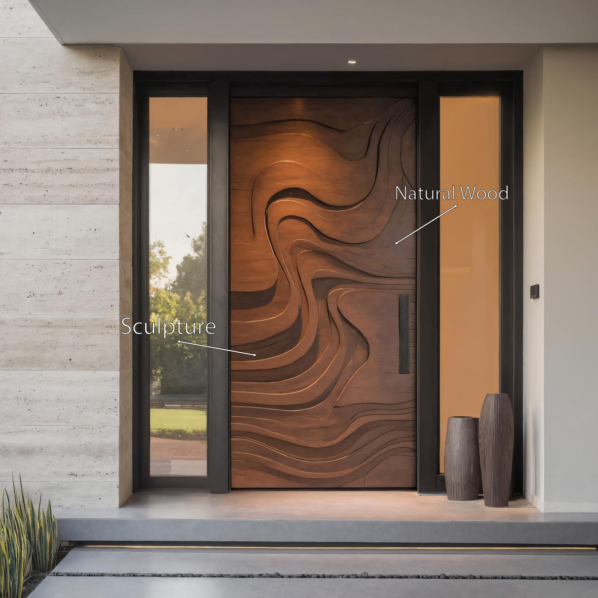 Sculptural Front Door With Flowing Wave Design For Entryway