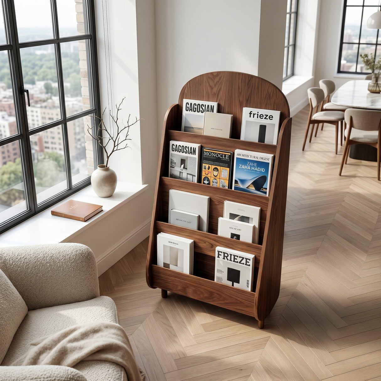 Contemporary Wooden Rounded Arch Magazine Rack For Reading Corner
