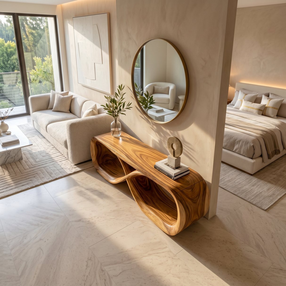Curved Wooden Bench Contemporary Residence