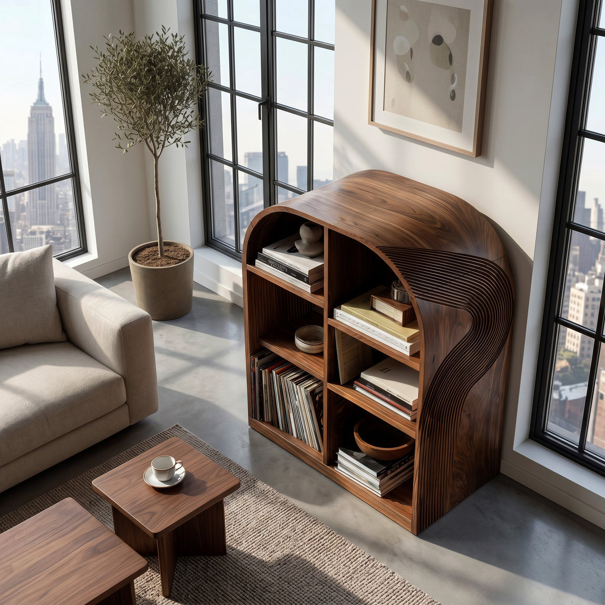 Contemporary Open Wooden Magazine Rack With For Living Room