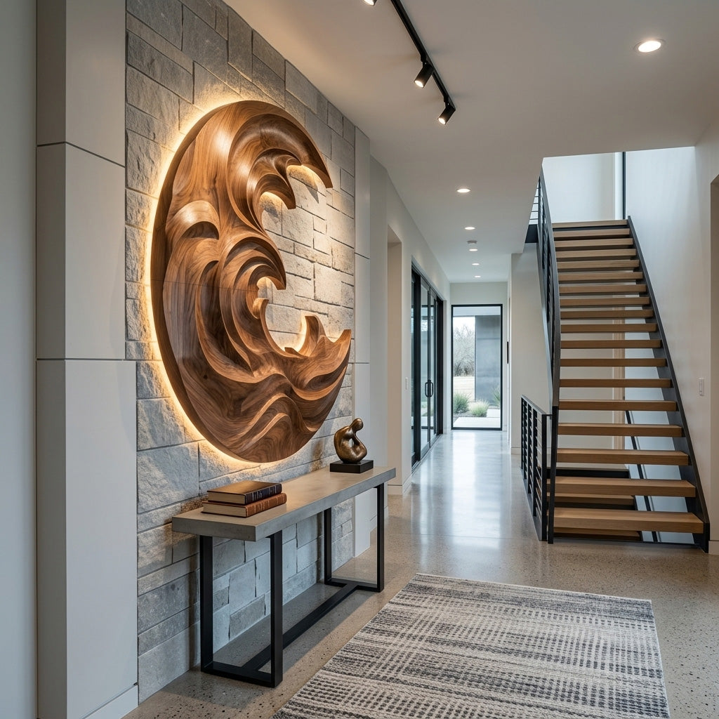 Organic Modern Wood Wave Wall Art For Living Room