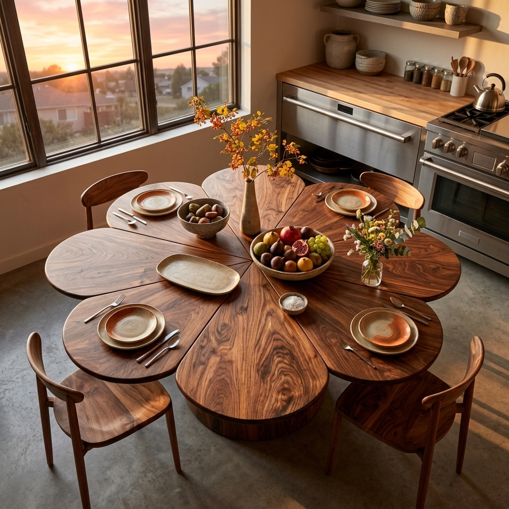 Modern Wooden Dining Table With Flower Shape For Kitchen