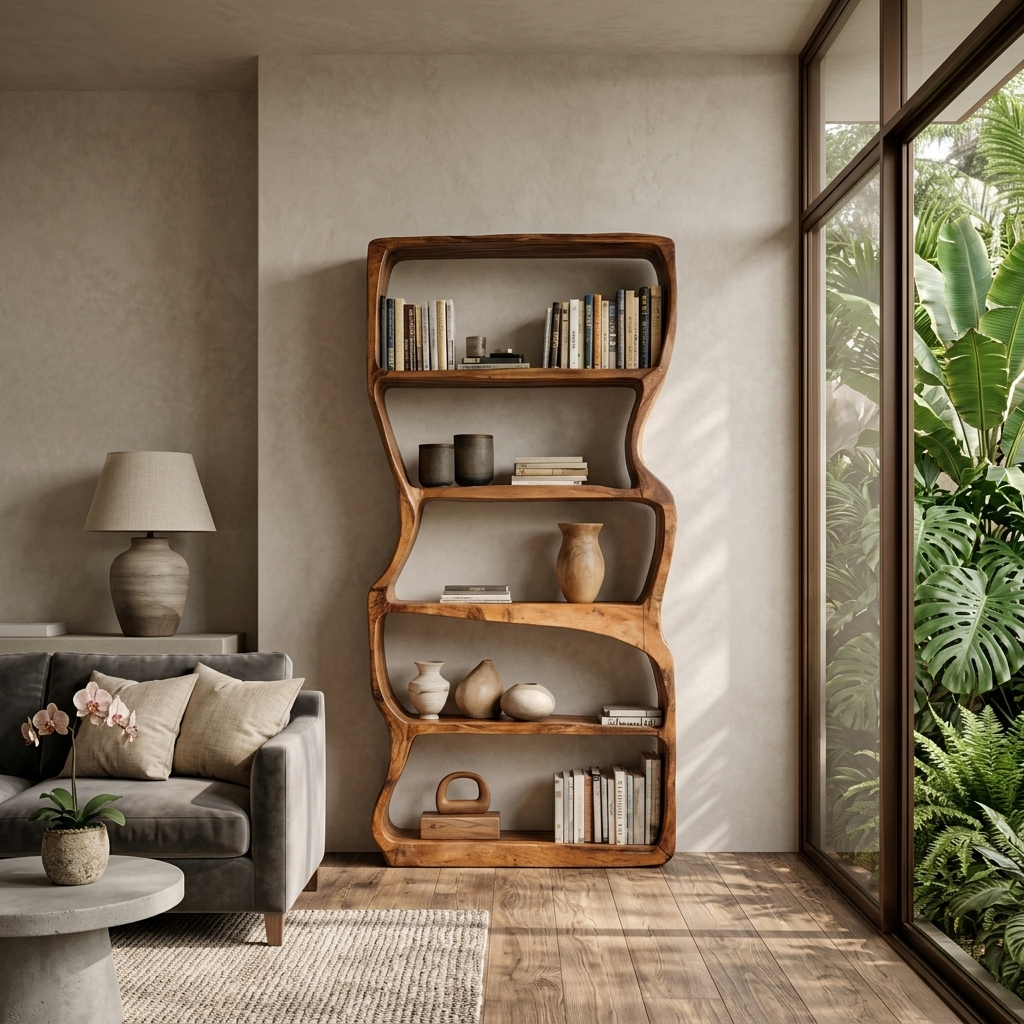 Contemporary Wooden Standing Shelf For Living Room Display