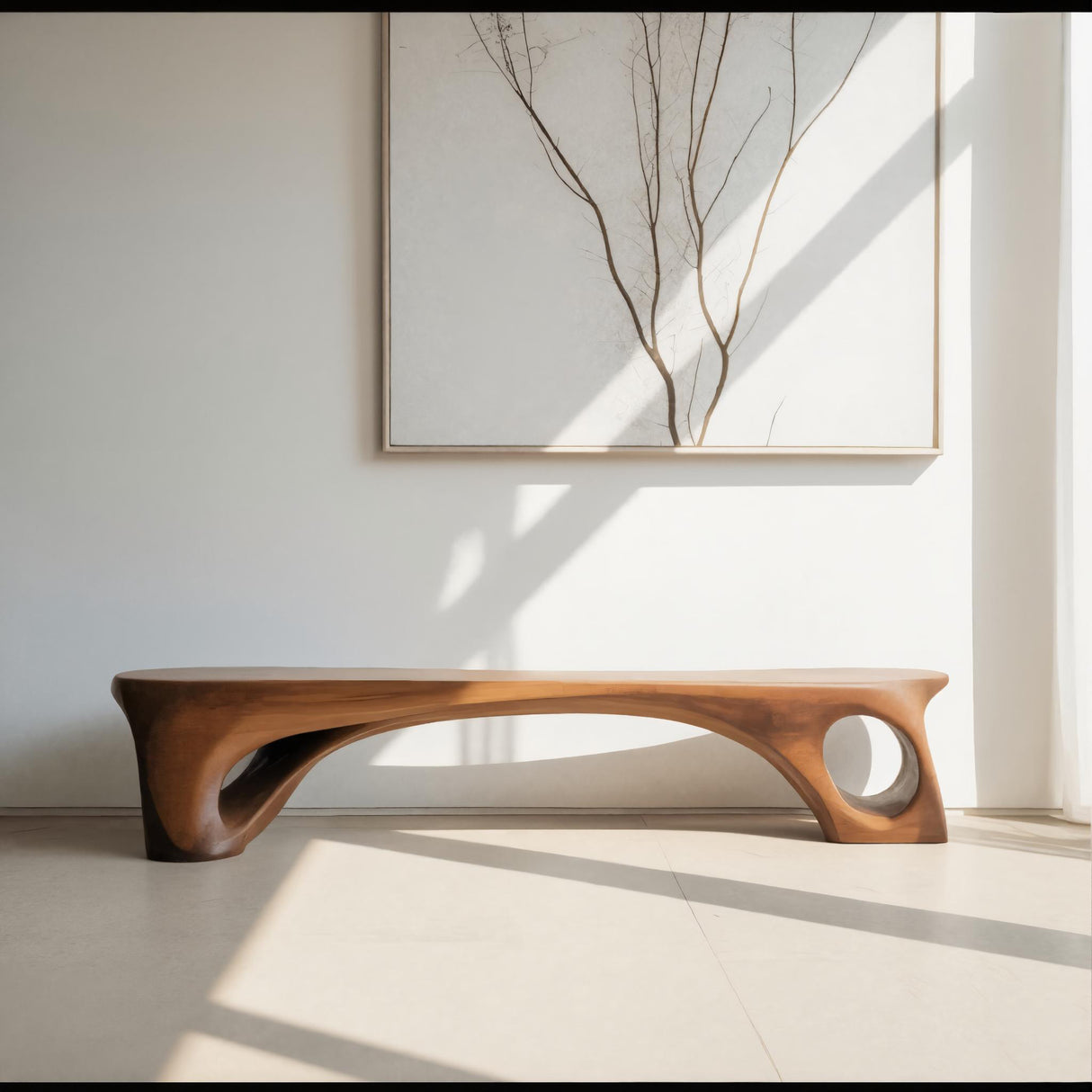 Modern Sculptural Bench With Curved Design For Living Room