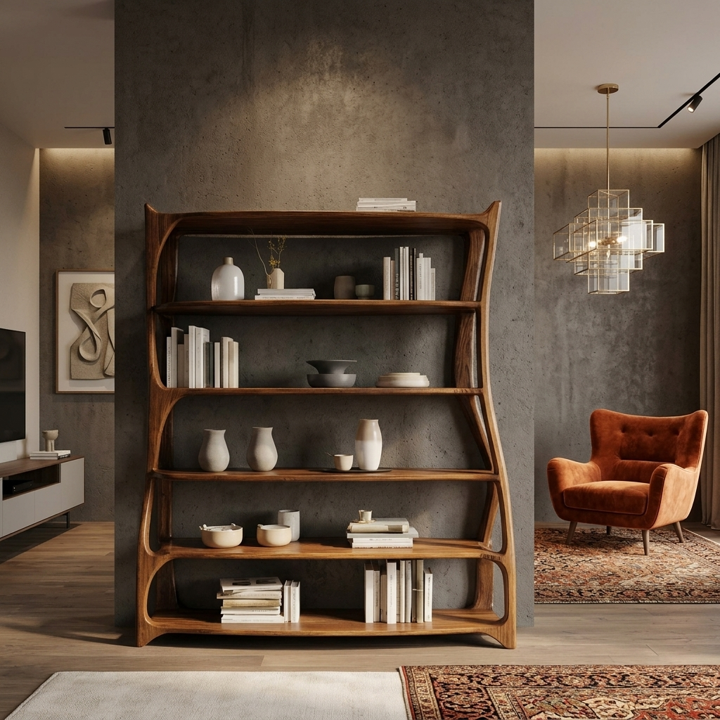 Elegant Wooden Standing Shelf With Tiers For Living Room