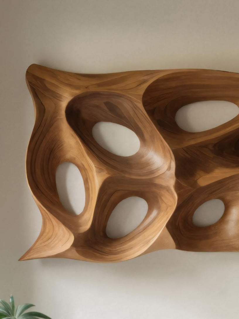 Modern Sculptural Wall Art With Abstract Carved Panel For Lounge
