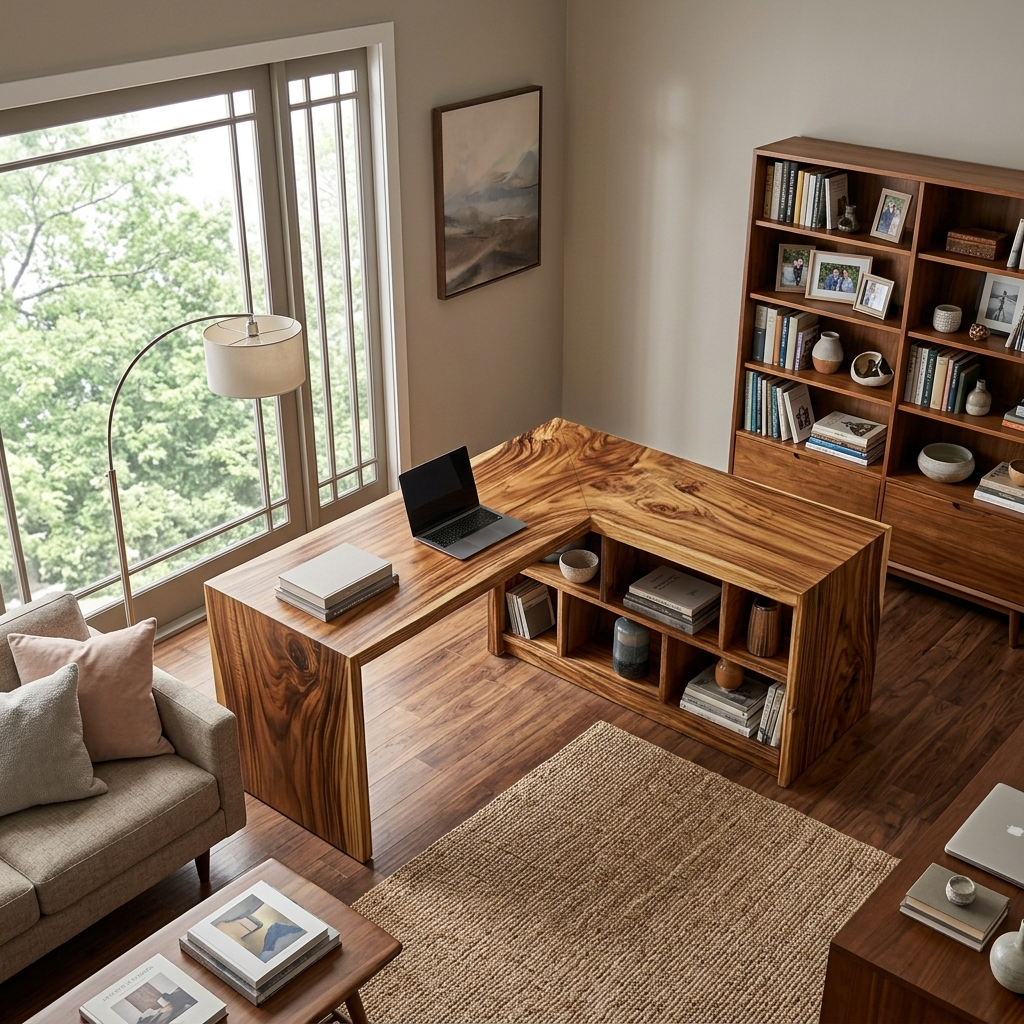 Modern Wooden Desk With Shelves For Home Office