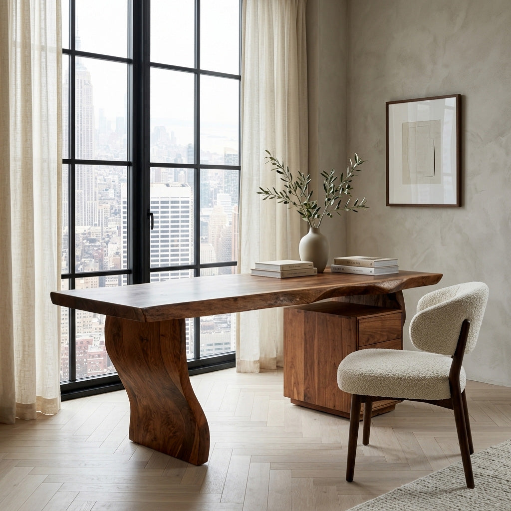 Modern Curved Wooden Desk For Elegant Home Office