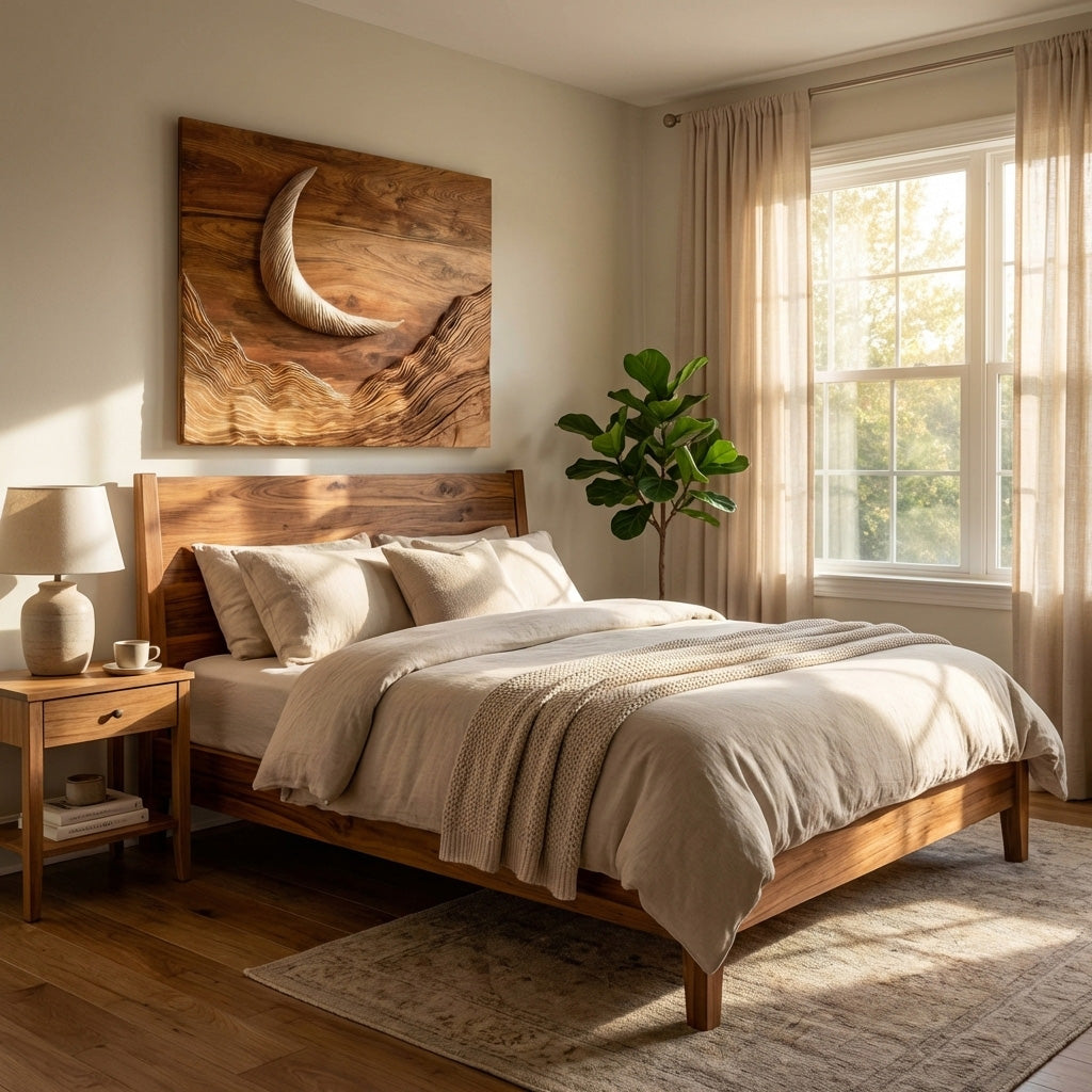 Minimalist Moon And Waves Wooden Wall Art For Home