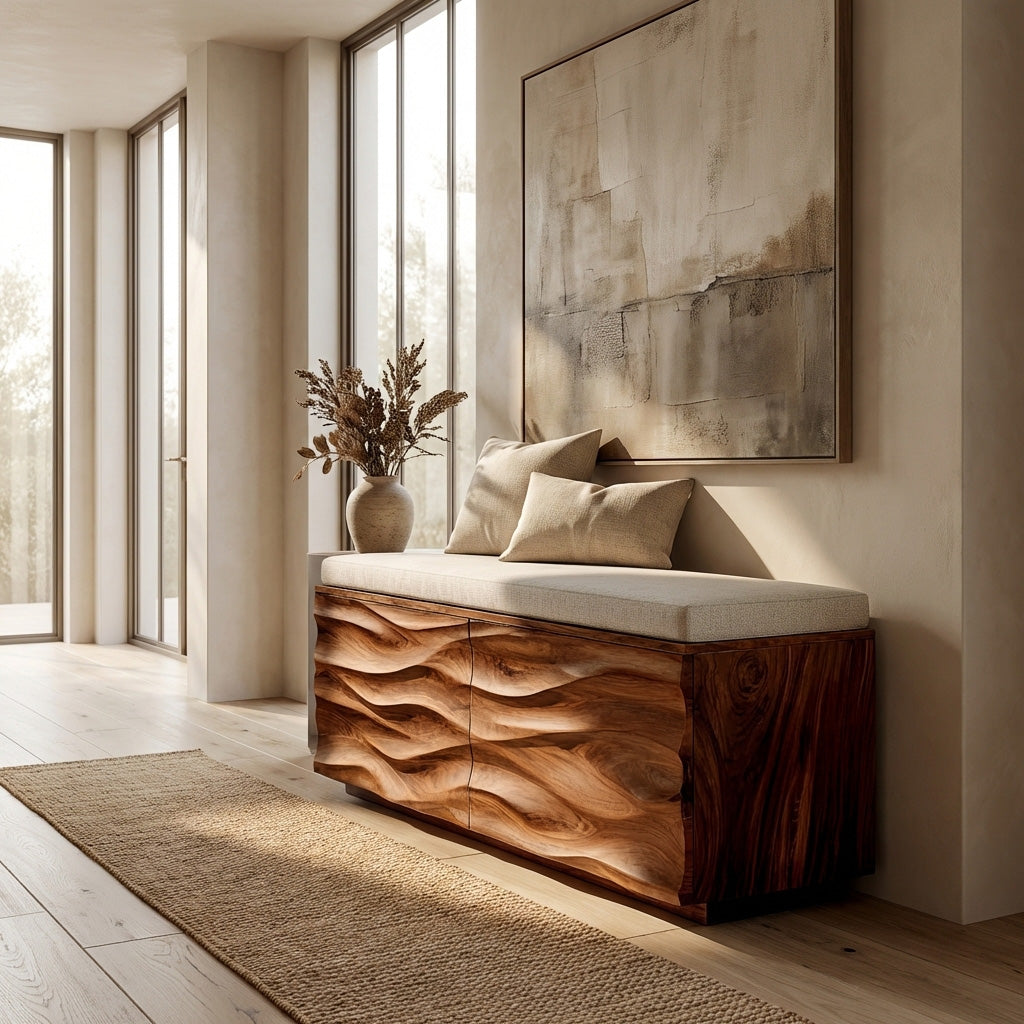 Modern Wave Storage Bench For Home Decor