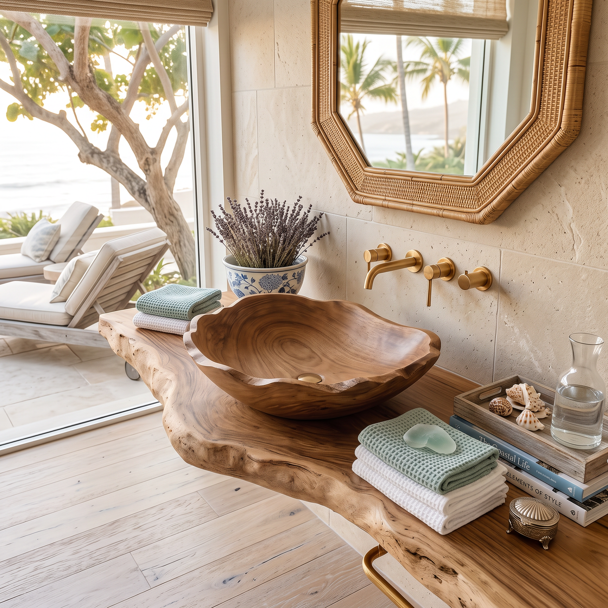 Mid Century Wooden Vessel Sink For Natural Bathroom Decor