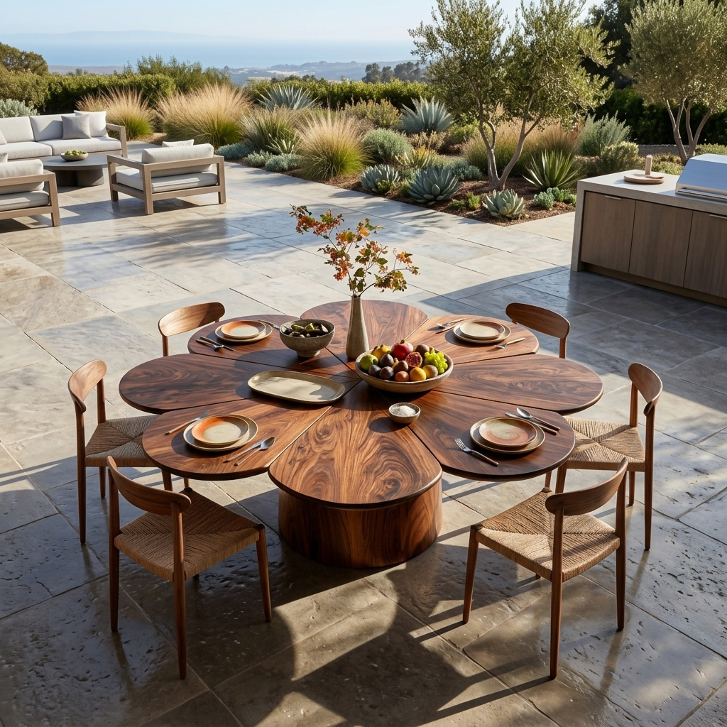 Contemporary Wooden Dining Table With Flower Shape Tabletop For Kitchen