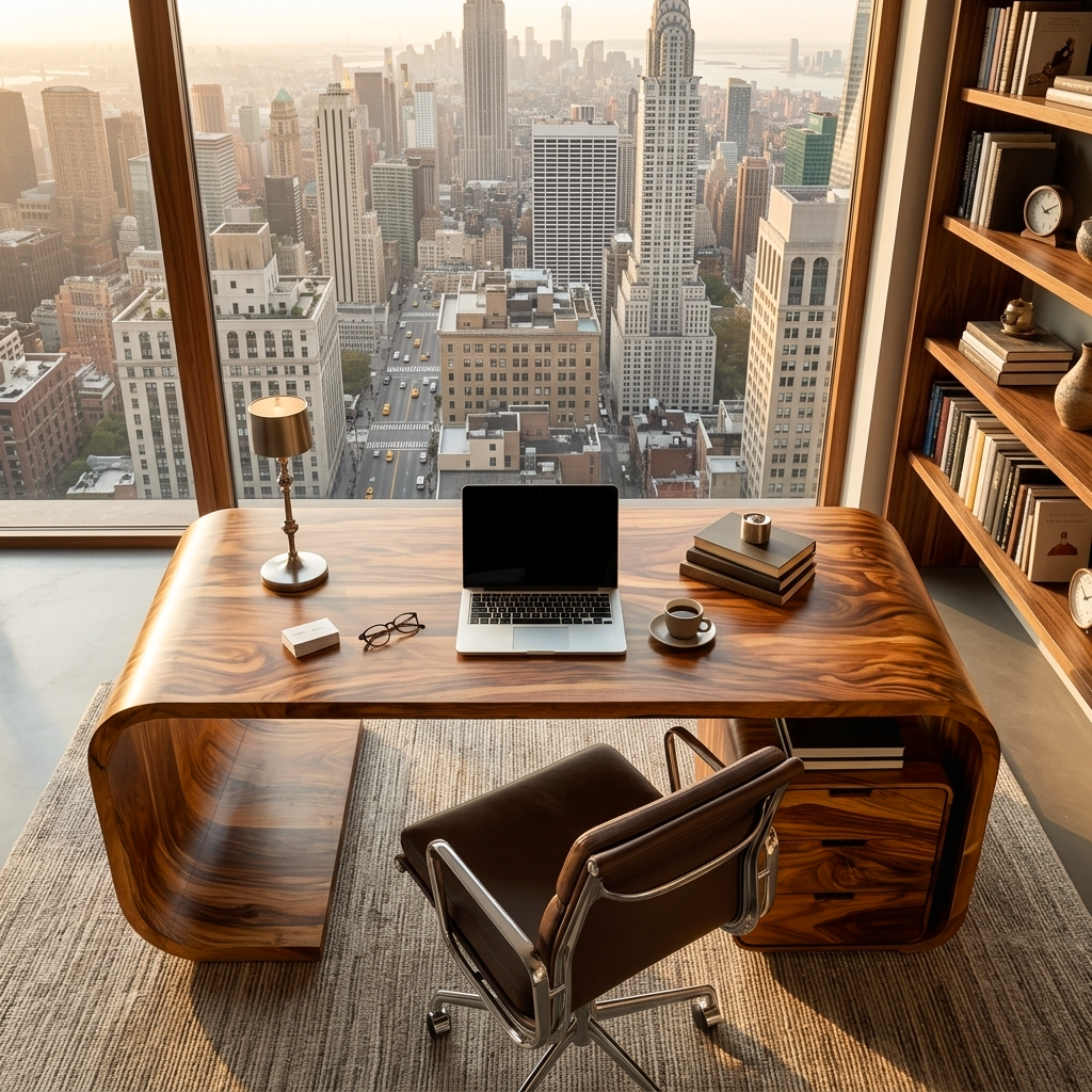 Modern Wooden Desk With Curved Base For Home Office