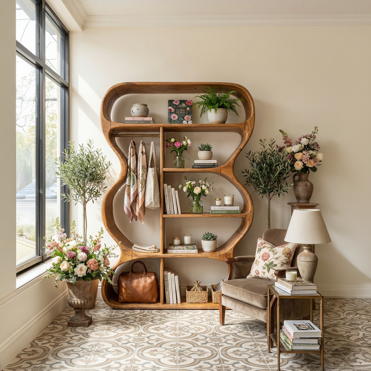 Rustic Farmhouse Sculptural Bookshelf Laundry Room Storage