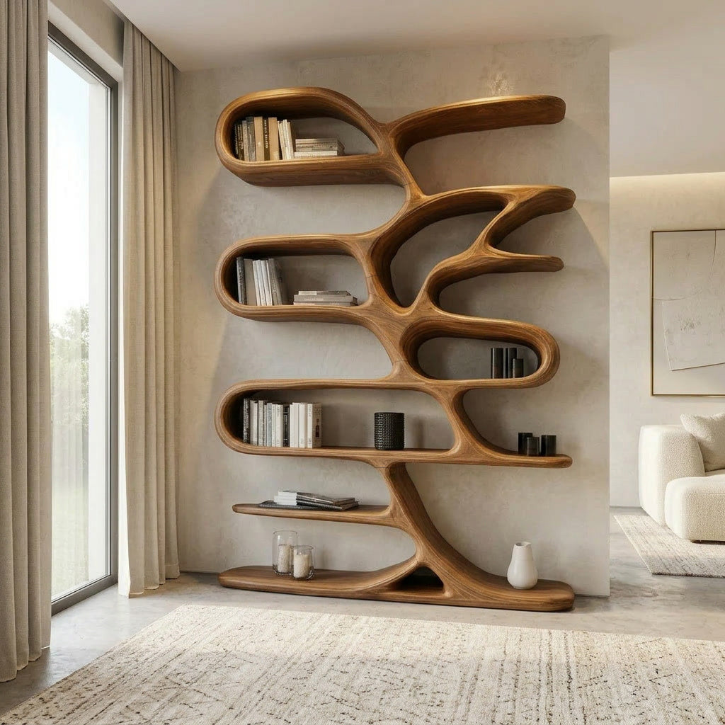 Contemporary Wooden Bookcase For Minimalist Living Room Decor