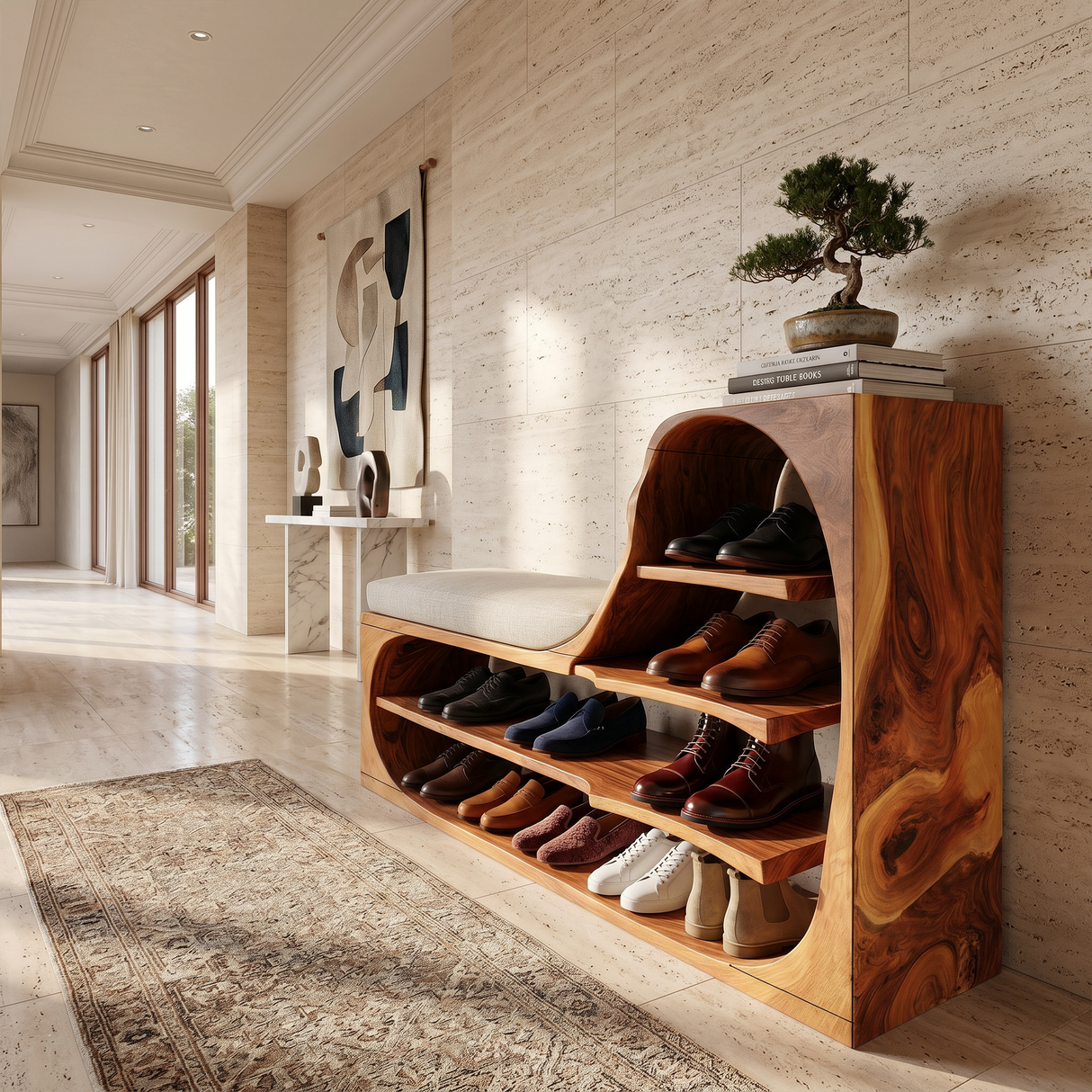 Rustic Shoe Bench Rack For Entryway Hallway Storage Corner