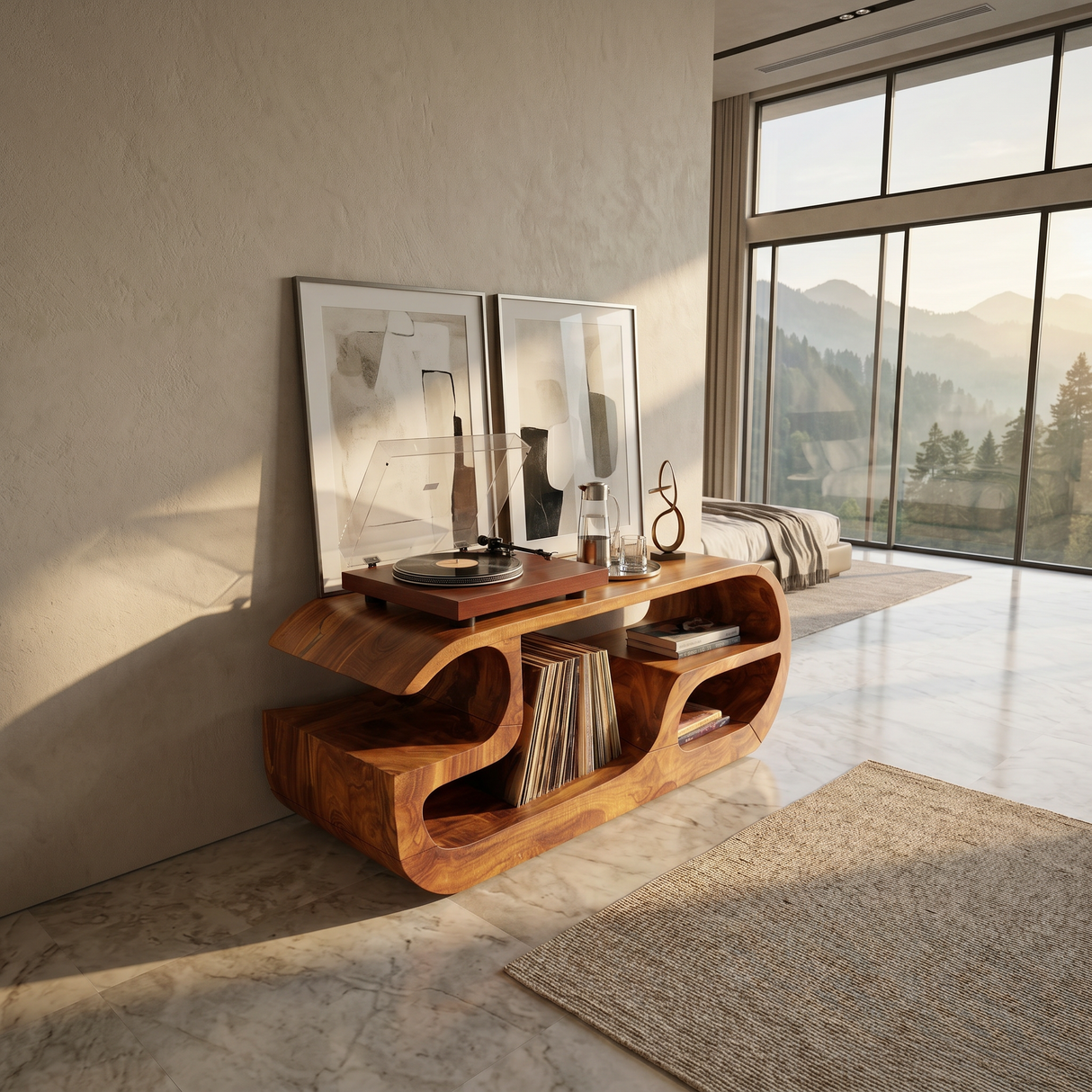 Minimalist Curved Record Player Stand City Apartment