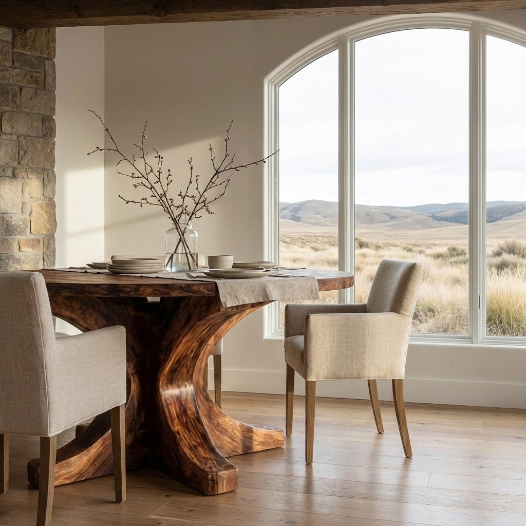 Modern Round Wooden Dining Table With Flared Base For Kitchen