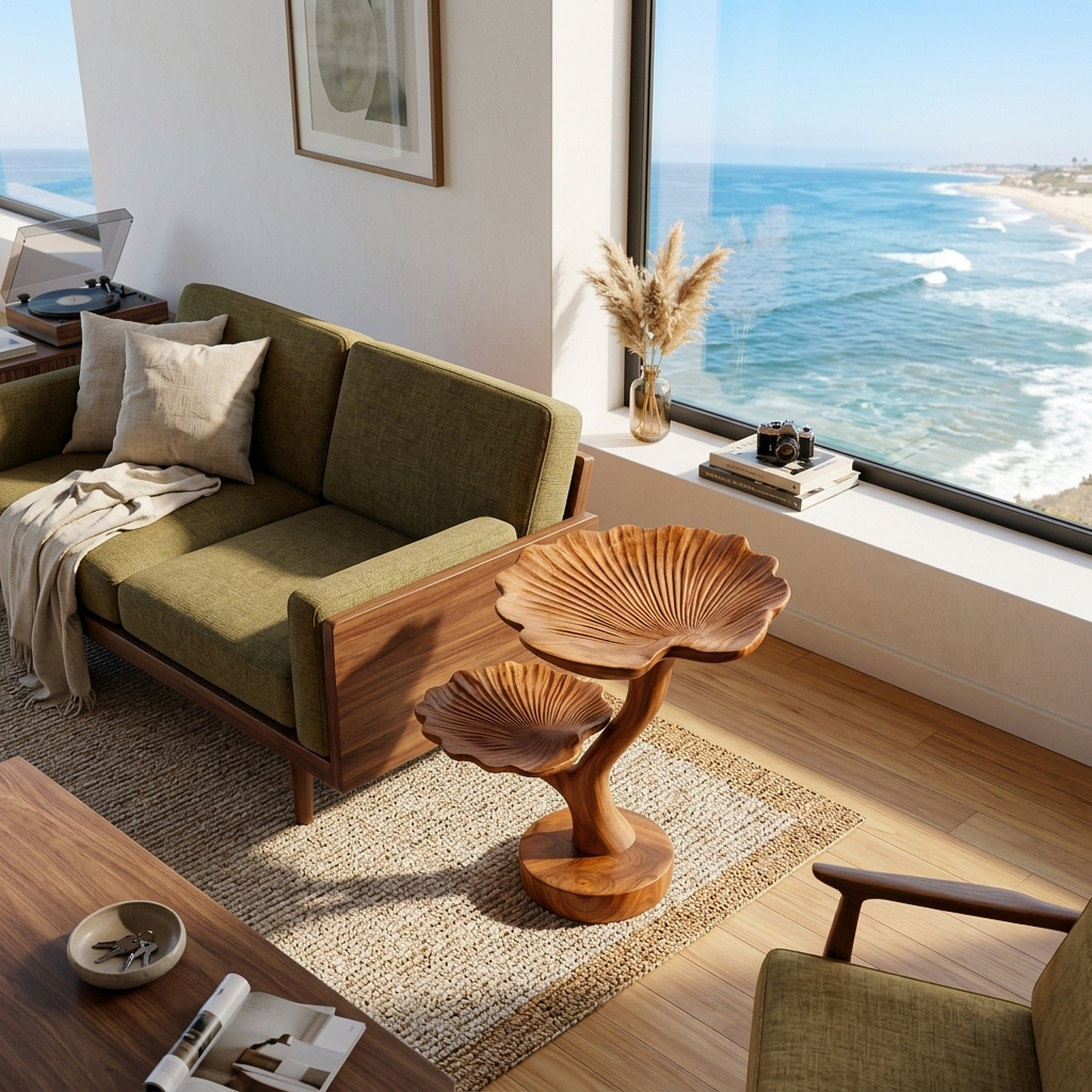Handmade Sculptural Wooden Side Table For Cozy Space